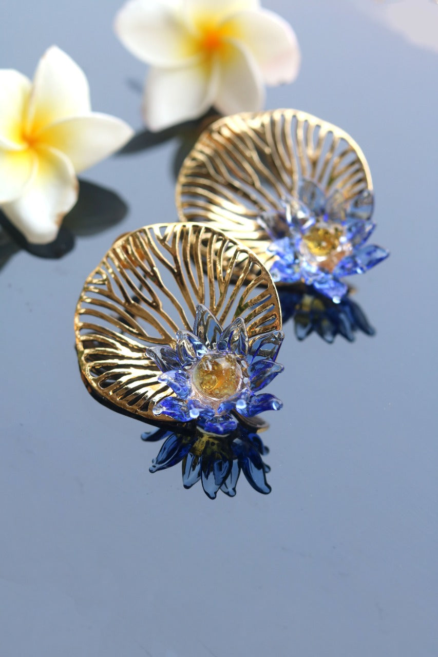 LOTUS FILIGREE BLUE EARRINGS